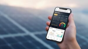 A smartphone screen showing a solar plant's performance dashboard with real-time energy generation data